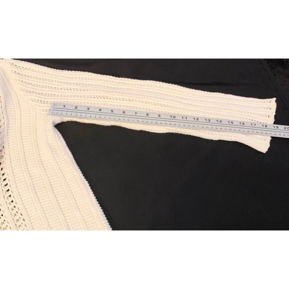 American Eagle Womens Sweater Large Cream Hooded Open Cable Knit Crochet Hoodie - Picture 9 of 11